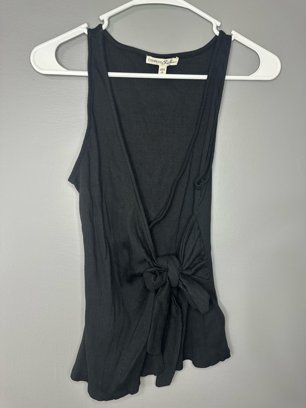 Express Black Ribbed Tank with Side Tie